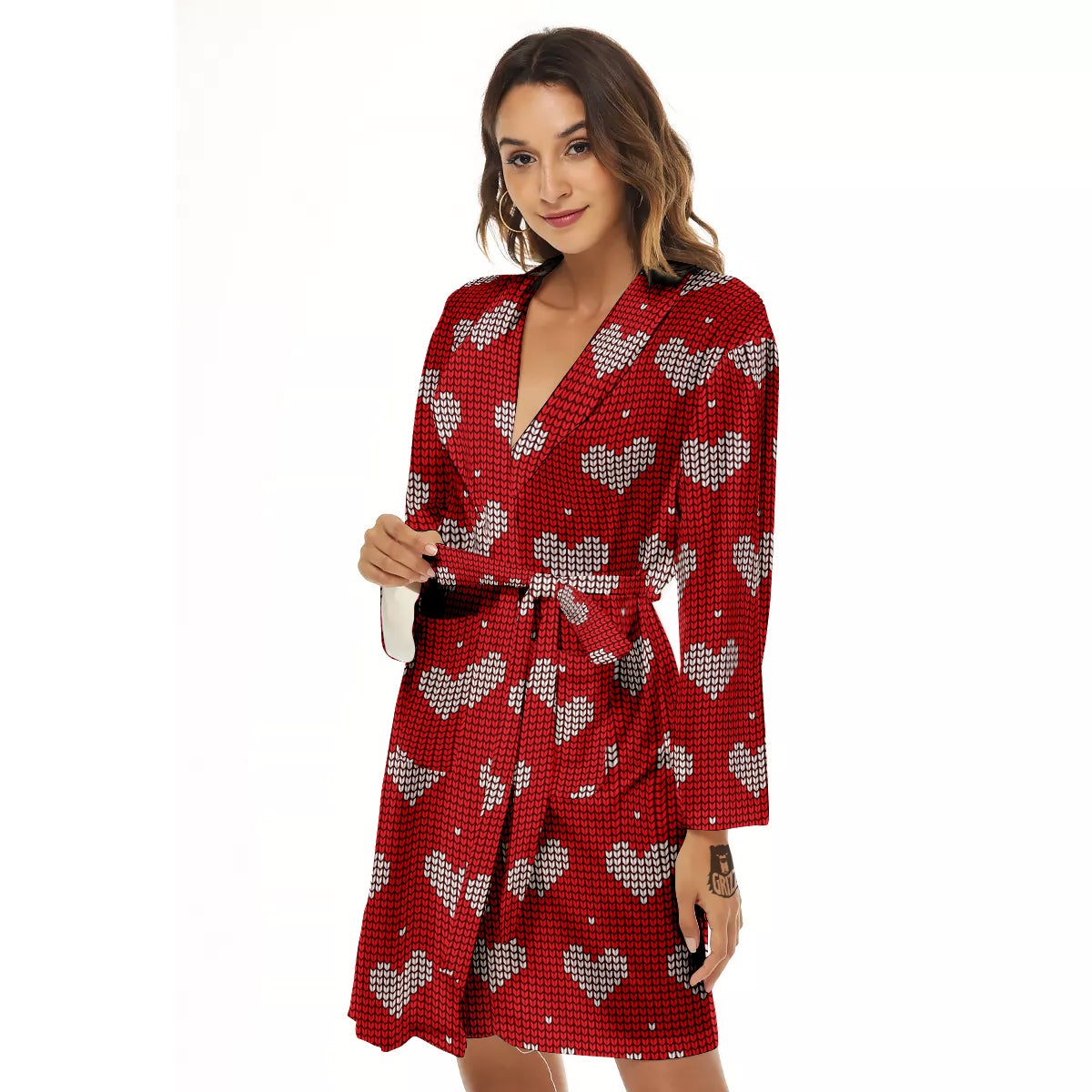 Knitted Valentine's Day Print Pattern Women's Robe-grizzshop