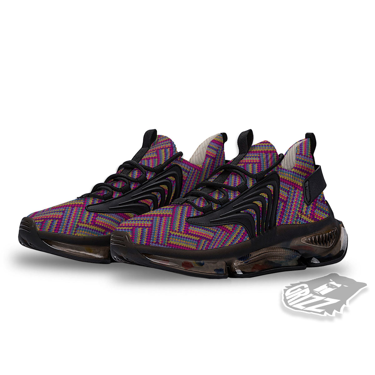 Knitted Vintage Print Pattern Black Gym Shoes-grizzshop