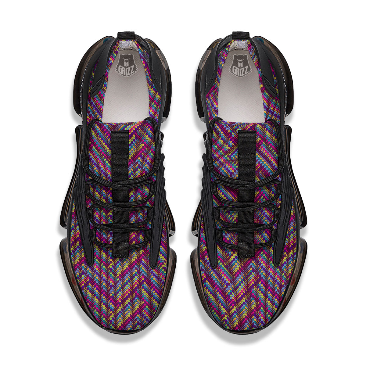 Knitted Vintage Print Pattern Black Gym Shoes-grizzshop
