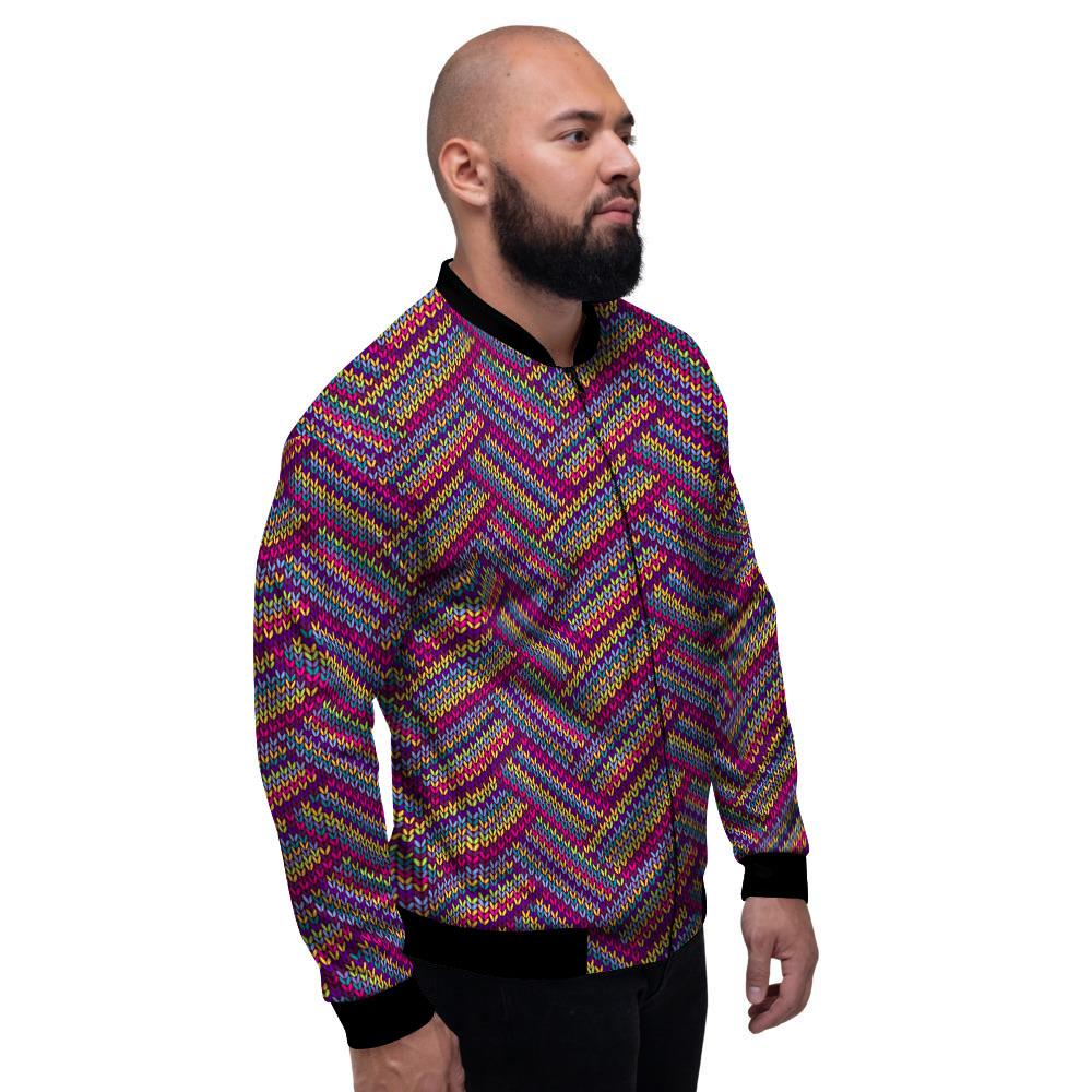 Knitted Vintage Print Pattern Men's Bomber Jacket-grizzshop
