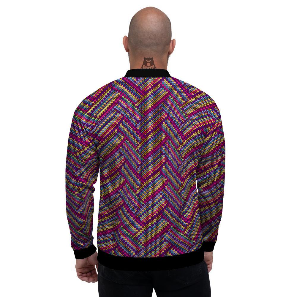 Knitted Vintage Print Pattern Men's Bomber Jacket-grizzshop