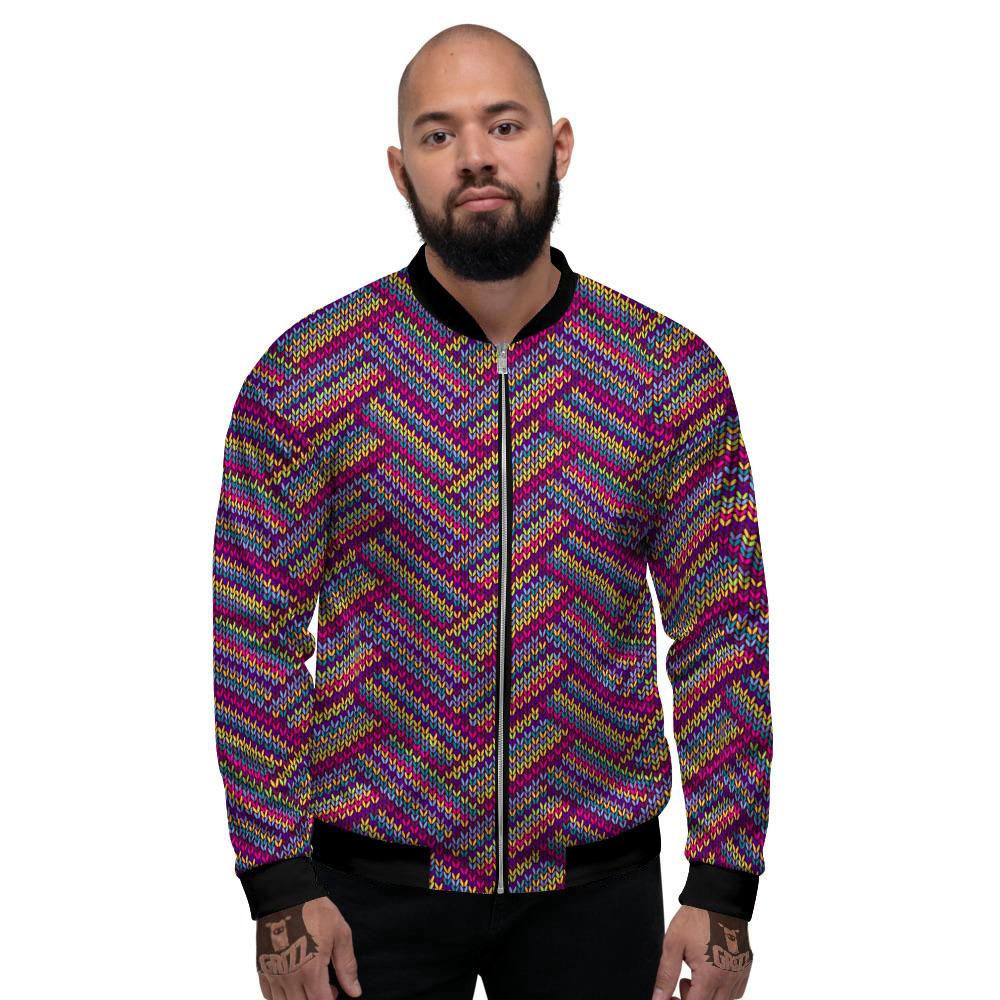 Knitted Vintage Print Pattern Men's Bomber Jacket-grizzshop