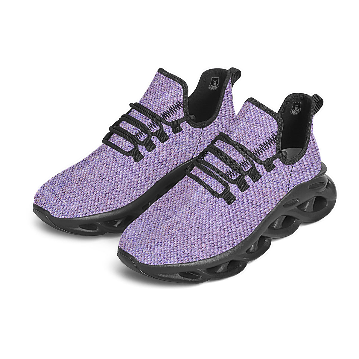 Knitted Violet Print Pattern Black Running Shoes-grizzshop