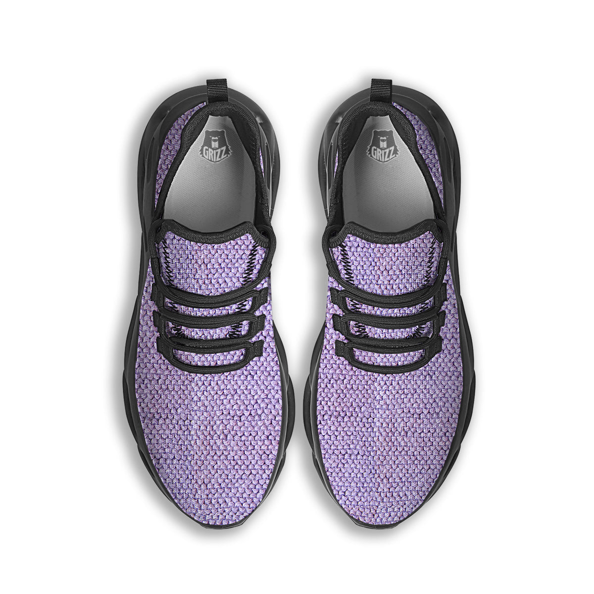 Knitted Violet Print Pattern Black Running Shoes-grizzshop