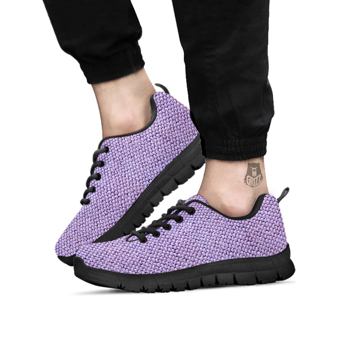 Knitted Violet Print Pattern Black Sneaker-grizzshop