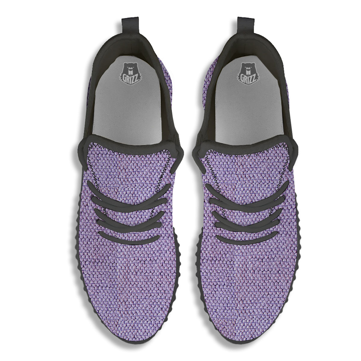 Knitted Violet Print Pattern Black Walking Shoes-grizzshop
