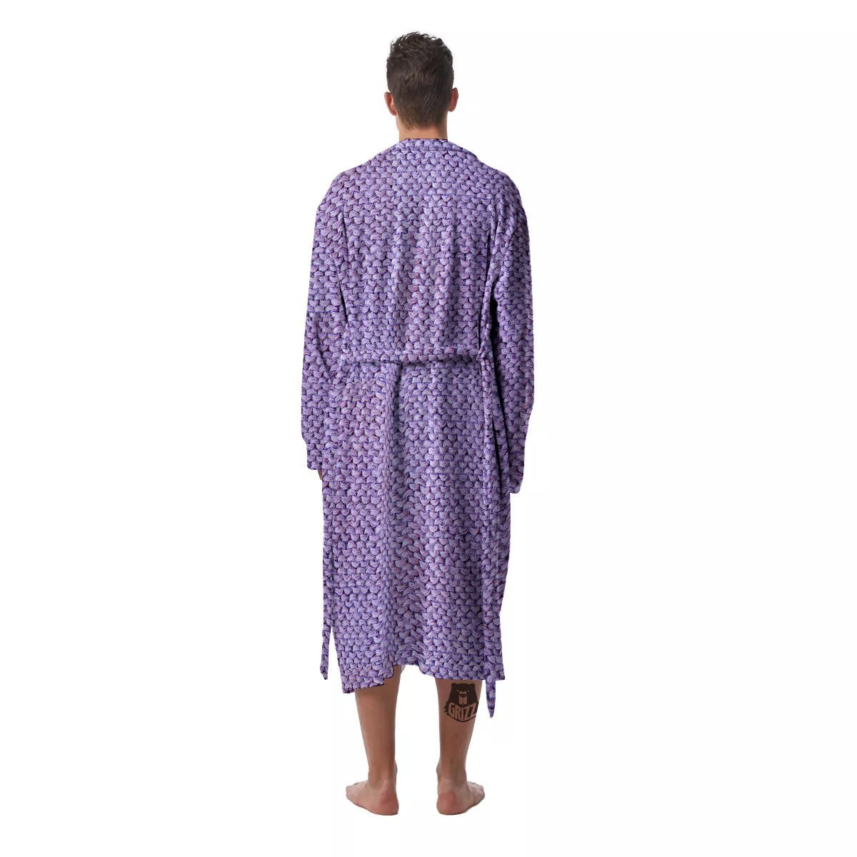 Knitted Violet Print Pattern Men's Robe-grizzshop