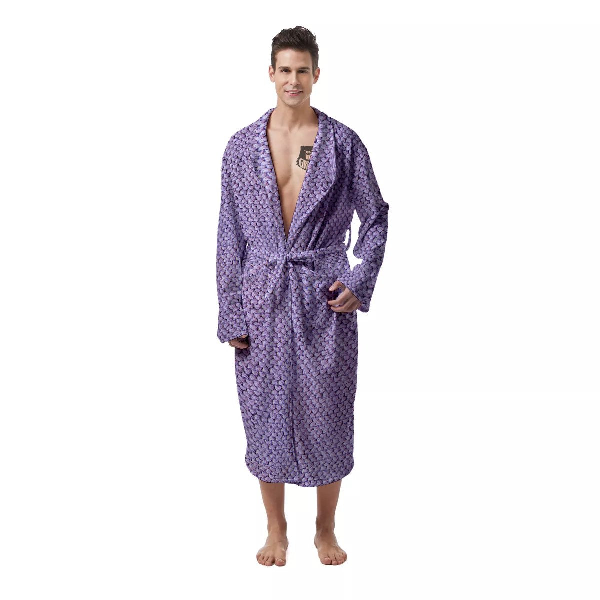 Knitted Violet Print Pattern Men's Robe-grizzshop
