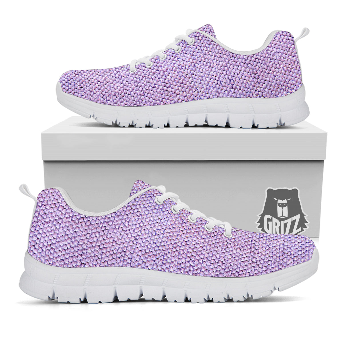 Knitted Violet Print Pattern White Sneaker-grizzshop