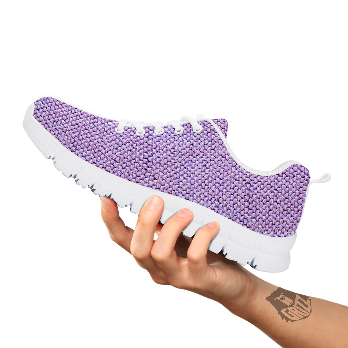 Knitted Violet Print Pattern White Sneaker-grizzshop