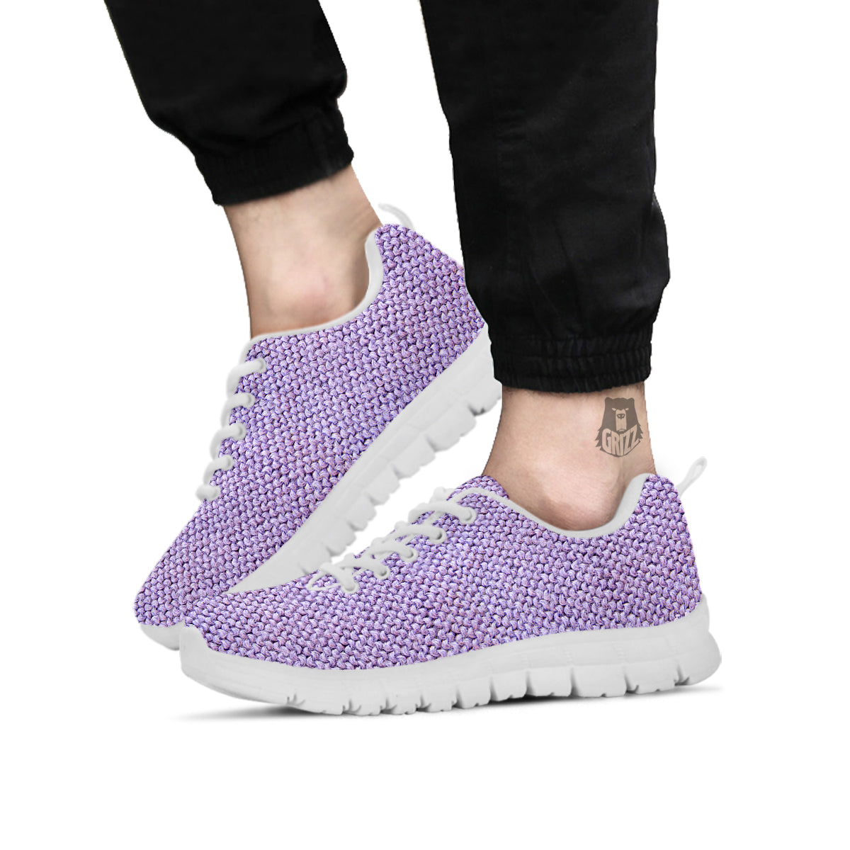 Knitted Violet Print Pattern White Sneaker-grizzshop