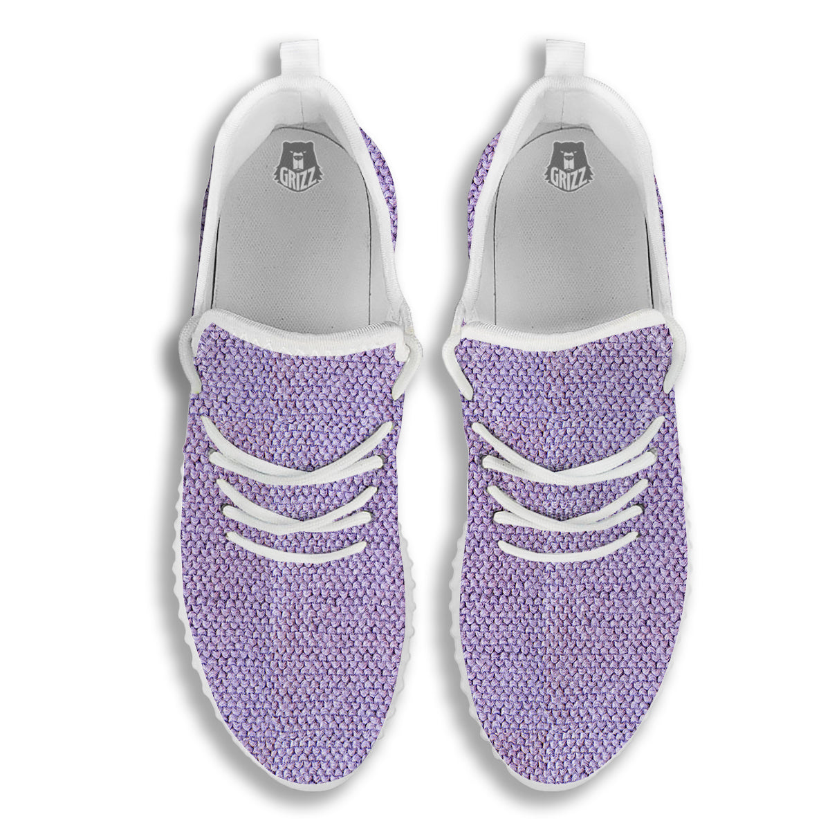 Knitted Violet Print Pattern White Walking Shoes-grizzshop