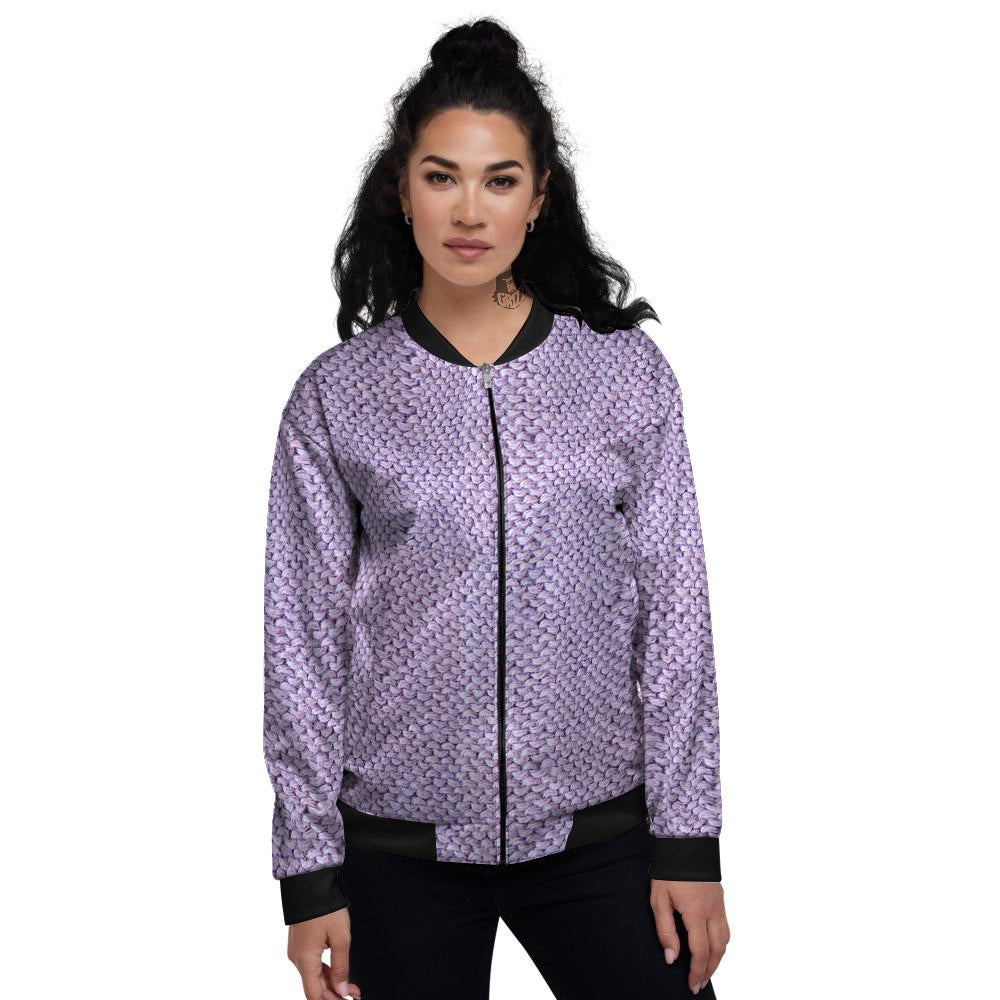 Knitted Violet Print Pattern Women's Bomber Jacket-grizzshop