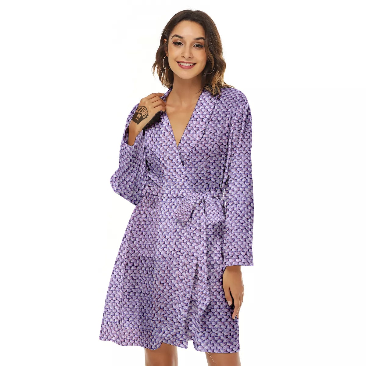 Knitted Violet Print Pattern Women's Robe-grizzshop