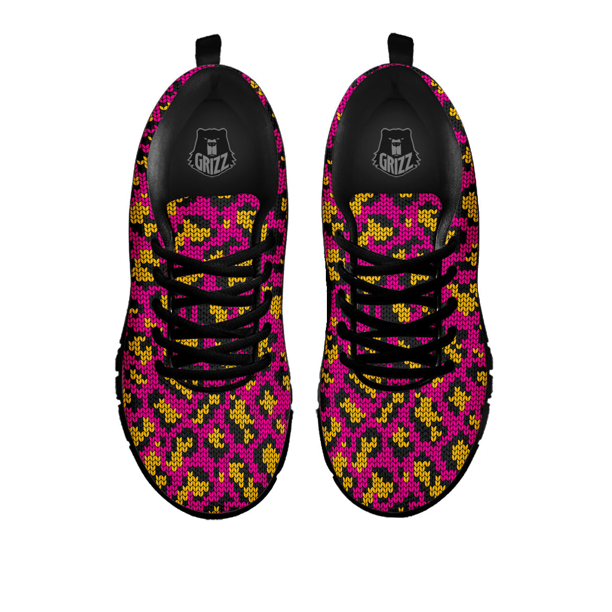 Knitted Wild Pink Leopard Print Pattern Black Sneaker-grizzshop