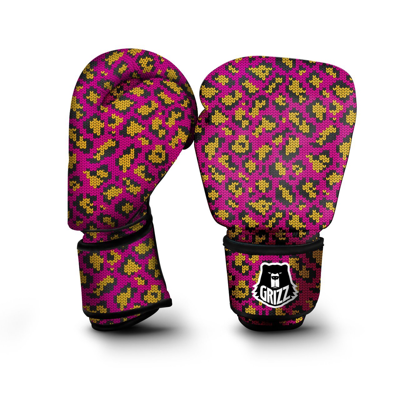 Knitted Wild Pink Leopard Print Pattern Boxing Gloves-grizzshop