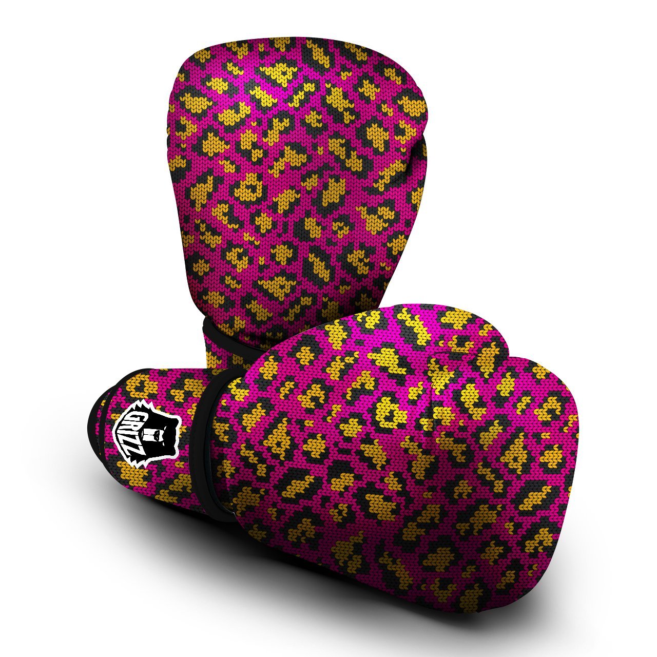 Knitted Wild Pink Leopard Print Pattern Boxing Gloves-grizzshop