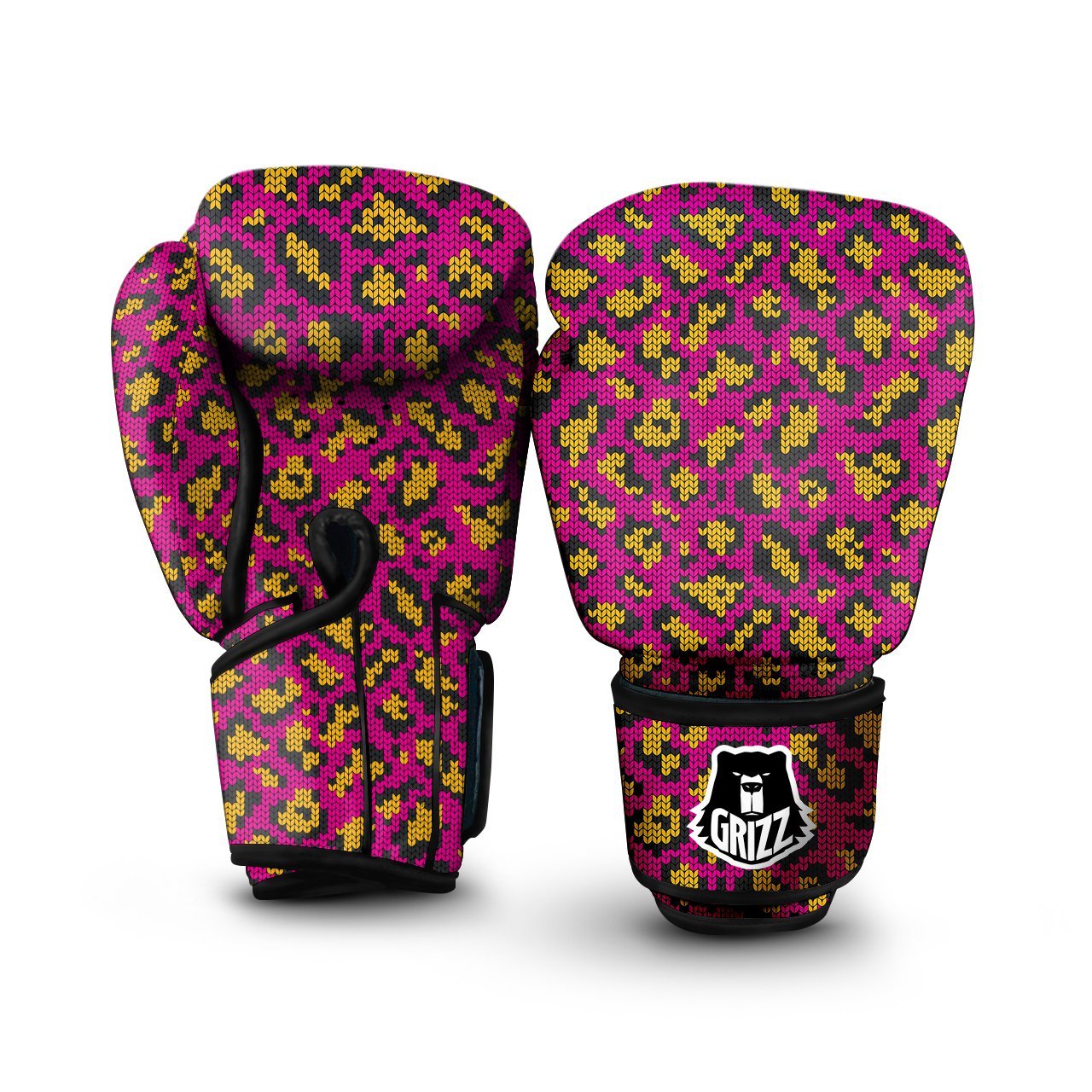 Knitted Wild Pink Leopard Print Pattern Boxing Gloves-grizzshop