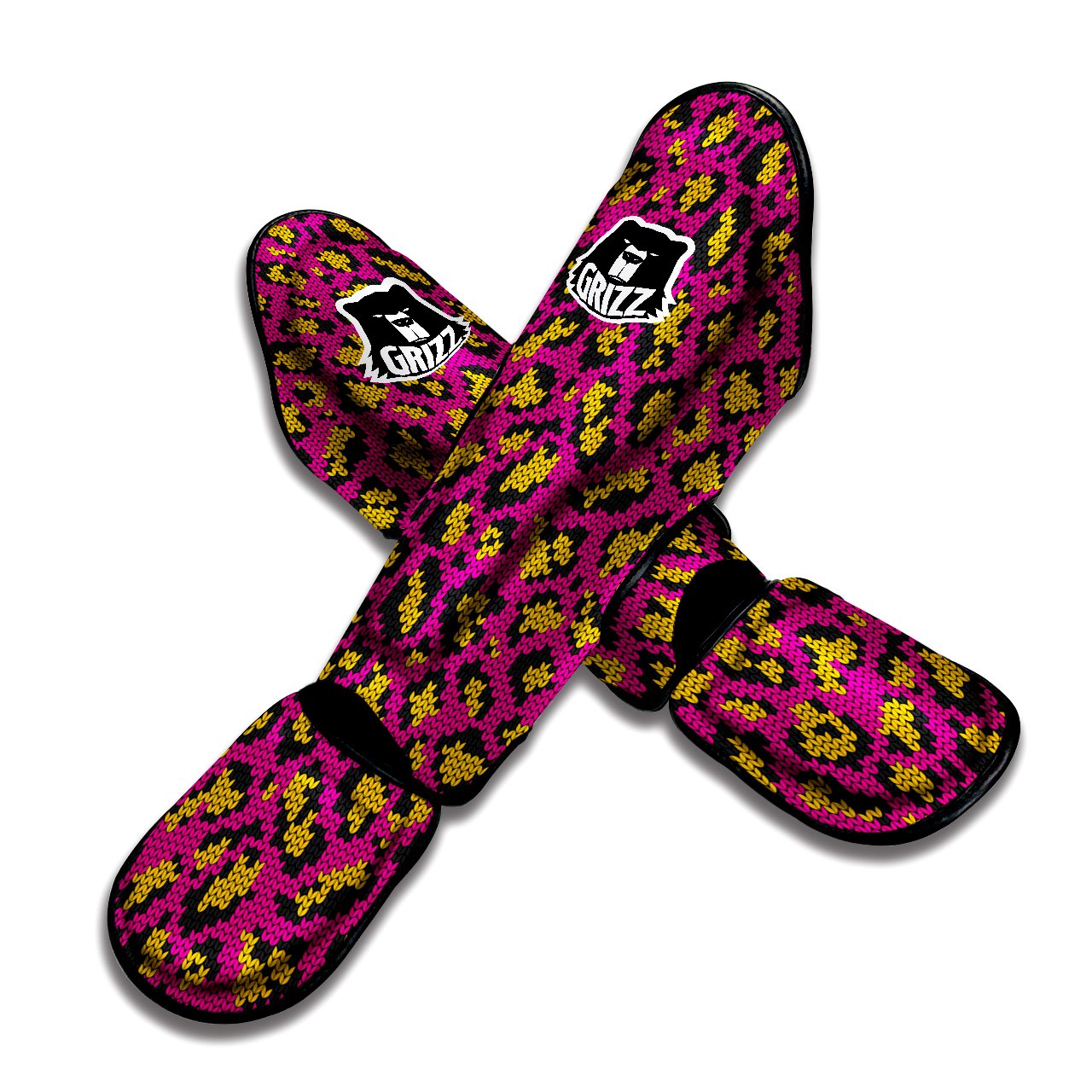 Knitted Wild Pink Leopard Print Pattern Muay Thai Shin Guards-grizzshop