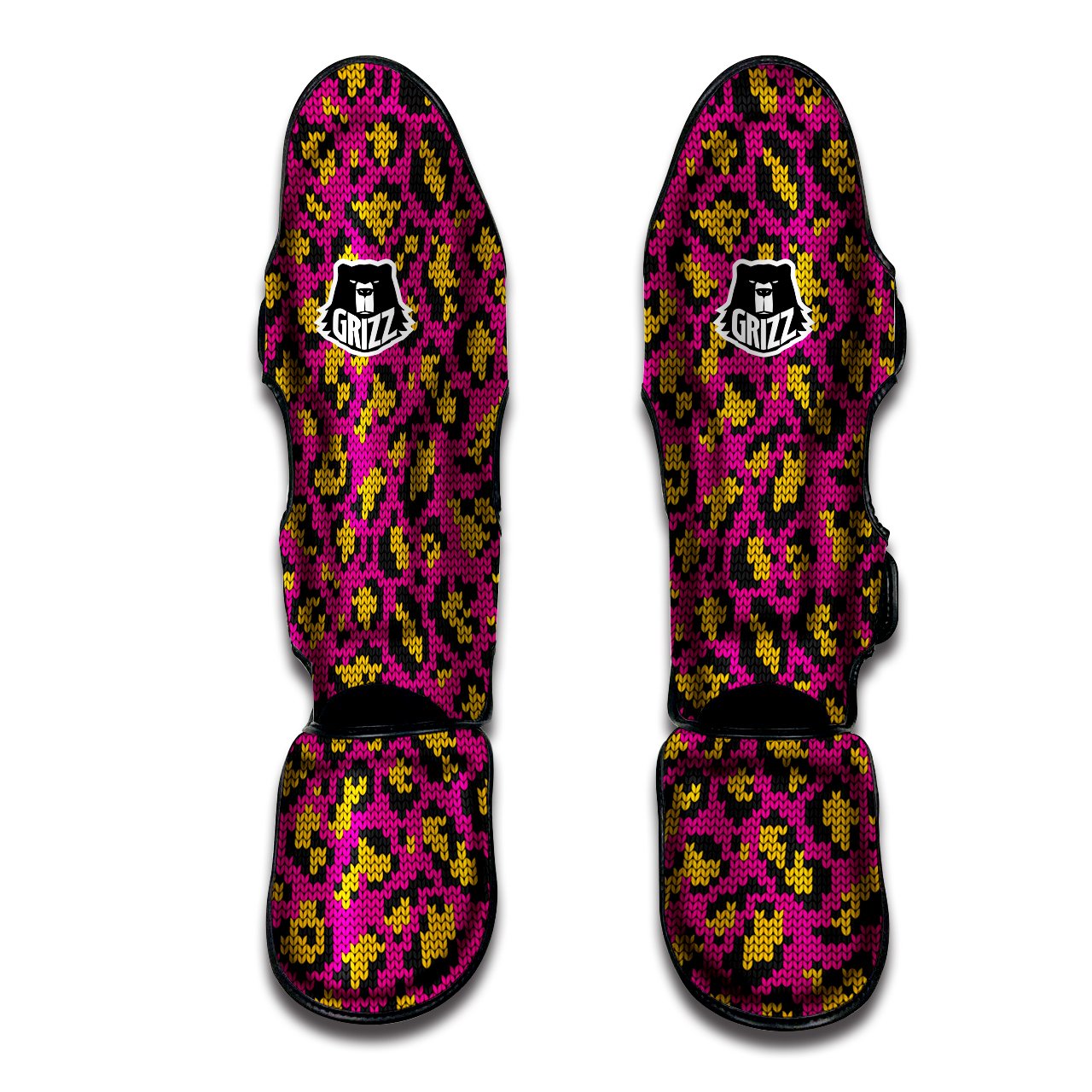 Knitted Wild Pink Leopard Print Pattern Muay Thai Shin Guards-grizzshop