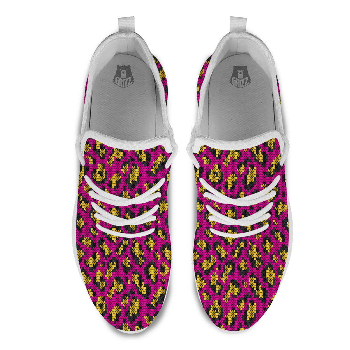 Knitted Wild Pink Leopard Print Pattern White Athletic Shoes-grizzshop