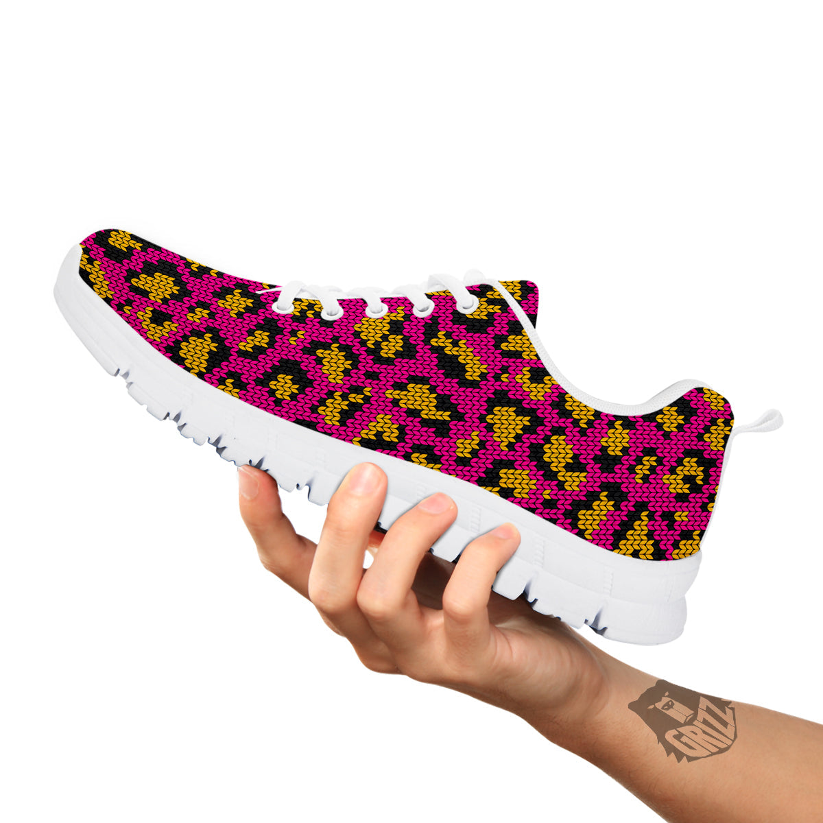 Knitted Wild Pink Leopard Print Pattern White Sneaker-grizzshop