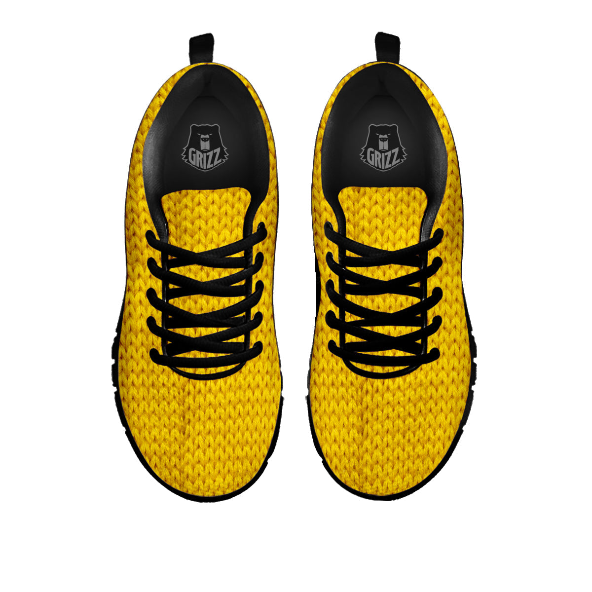 Knitted Yellow Print Pattern Black Sneaker-grizzshop