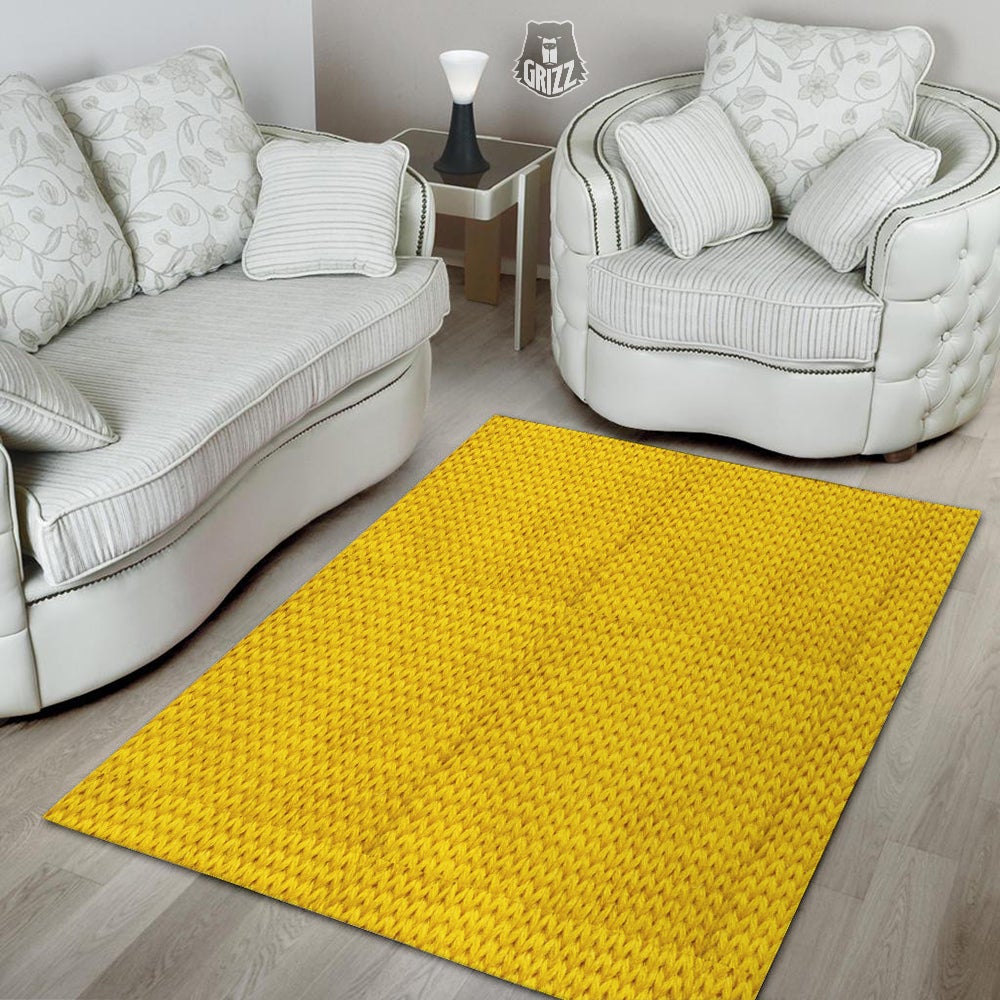 Knitted Yellow Print Pattern Floor Mat-grizzshop