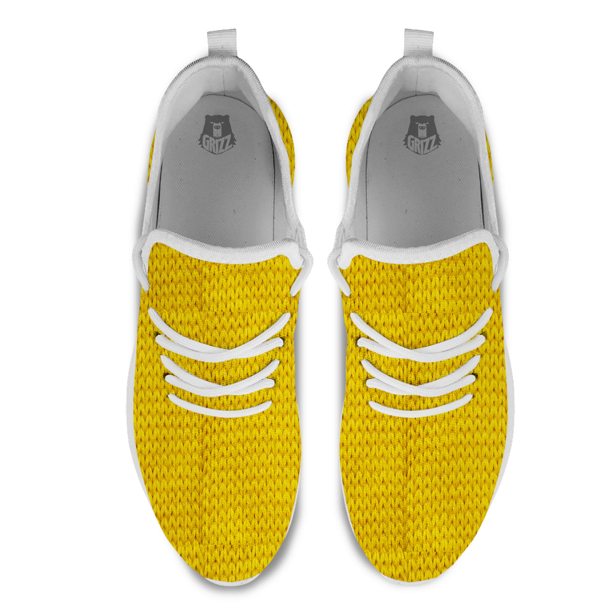 Knitted Yellow Print Pattern White Athletic Shoes-grizzshop