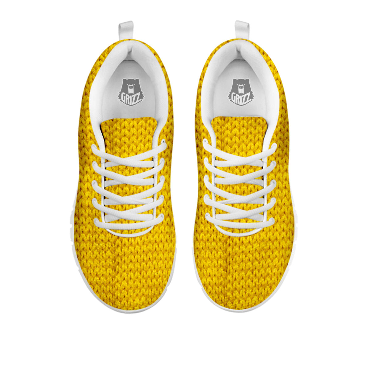 Knitted Yellow Print Pattern White Sneaker-grizzshop