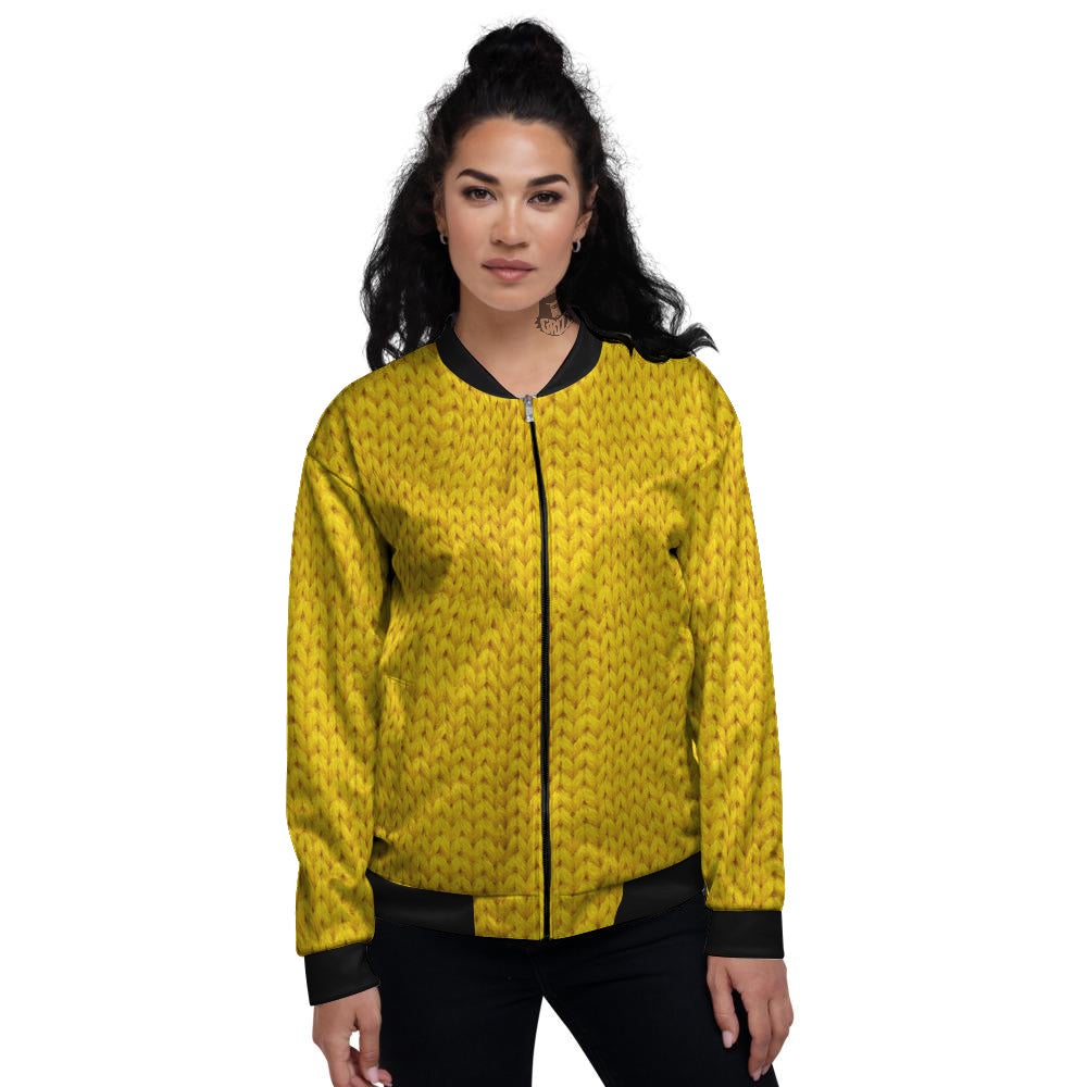 Knitted Yellow Print Pattern Women's Bomber Jacket-grizzshop