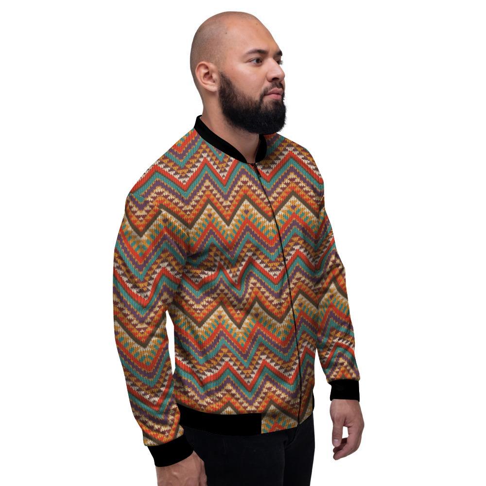 Knitted Zigzag Print Pattern Men's Bomber Jacket-grizzshop