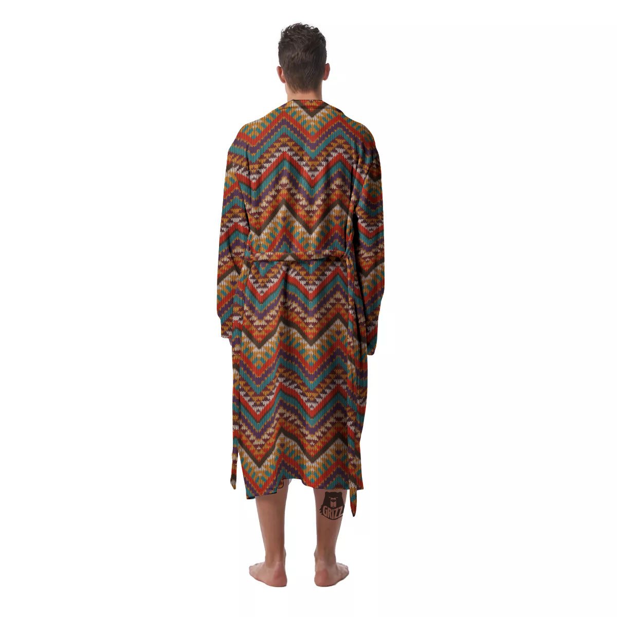 Knitted Zigzag Print Pattern Men's Robe-grizzshop