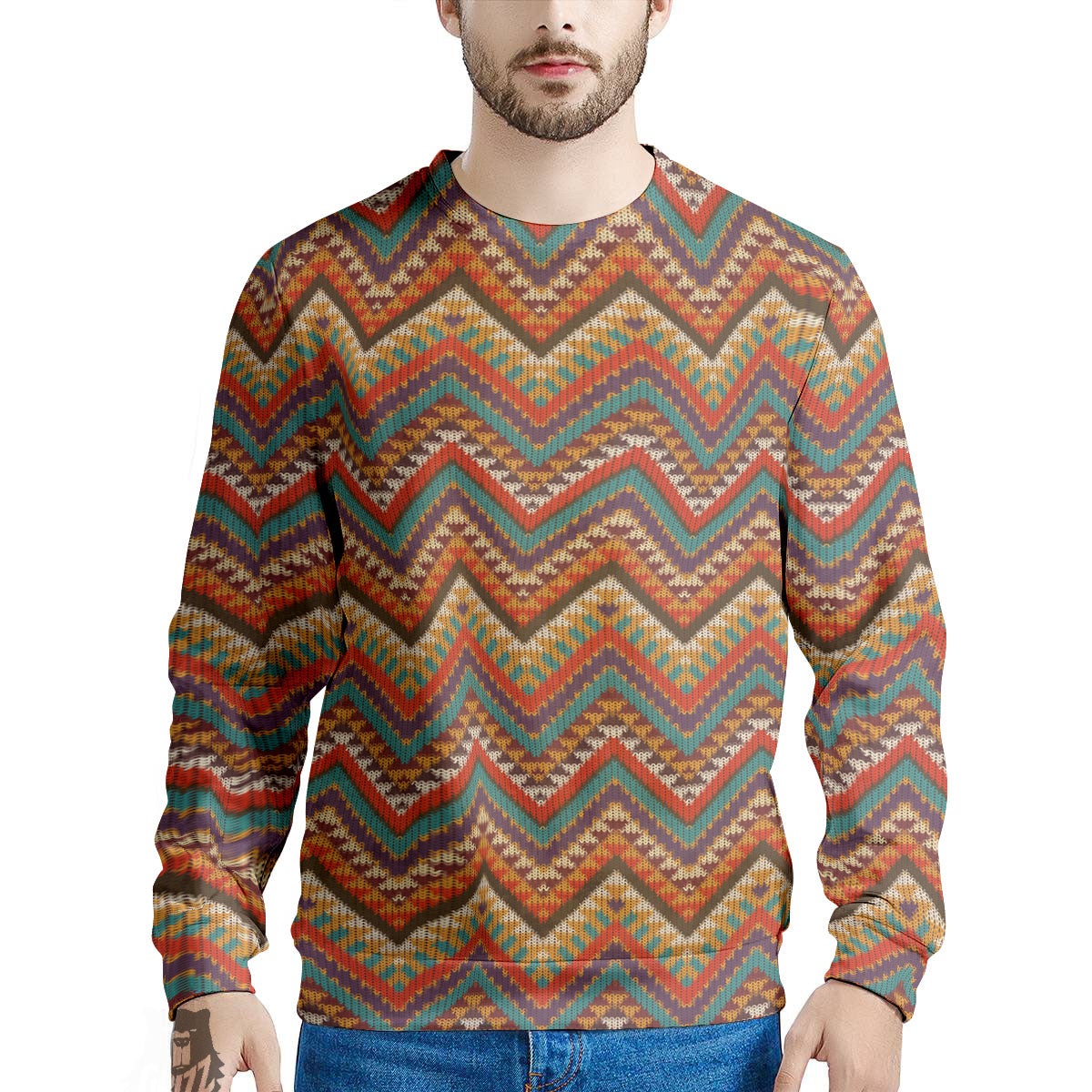 Knitted Zigzag Print Pattern Men's Sweatshirt-grizzshop
