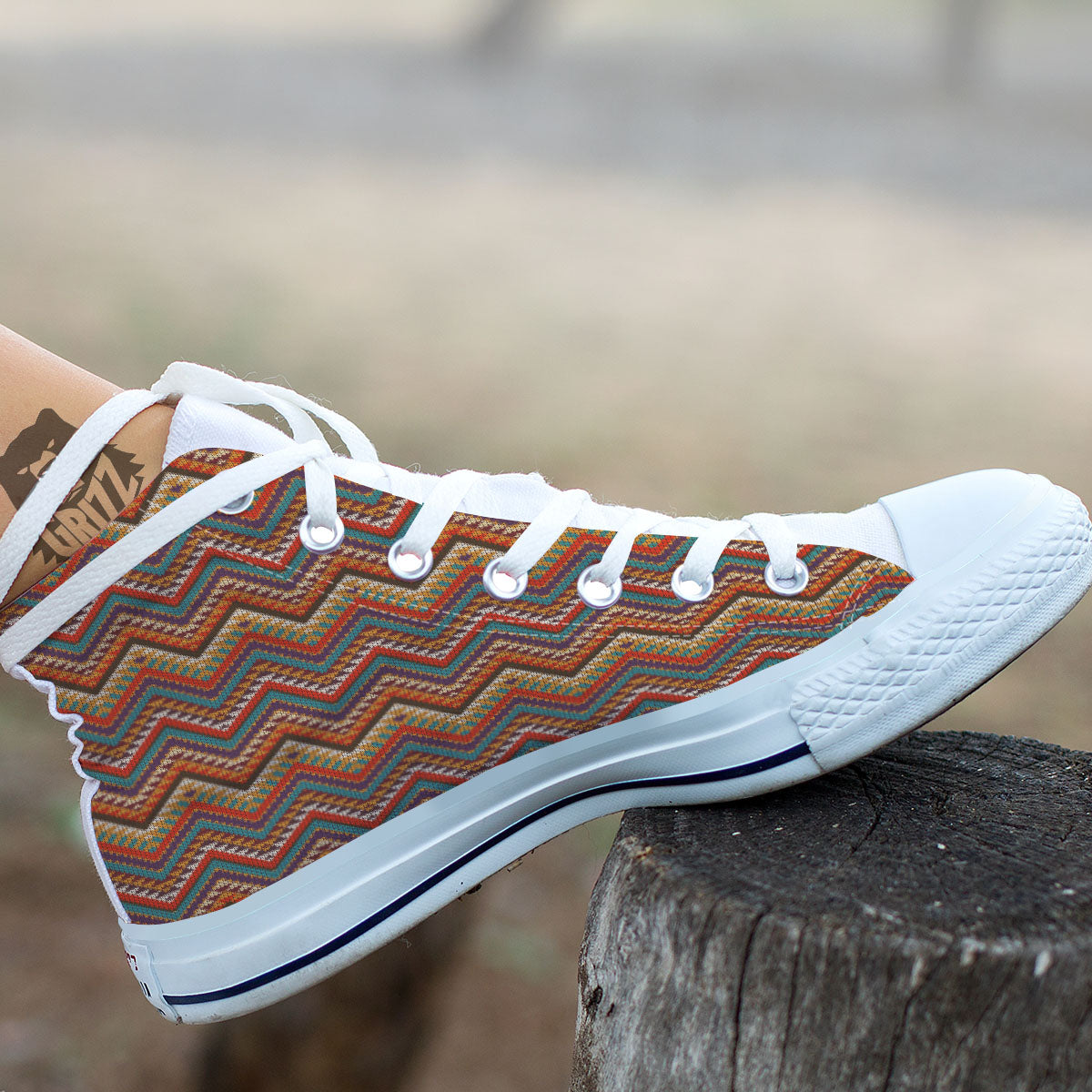 Knitted Zigzag Print Pattern White High Top Shoes-grizzshop
