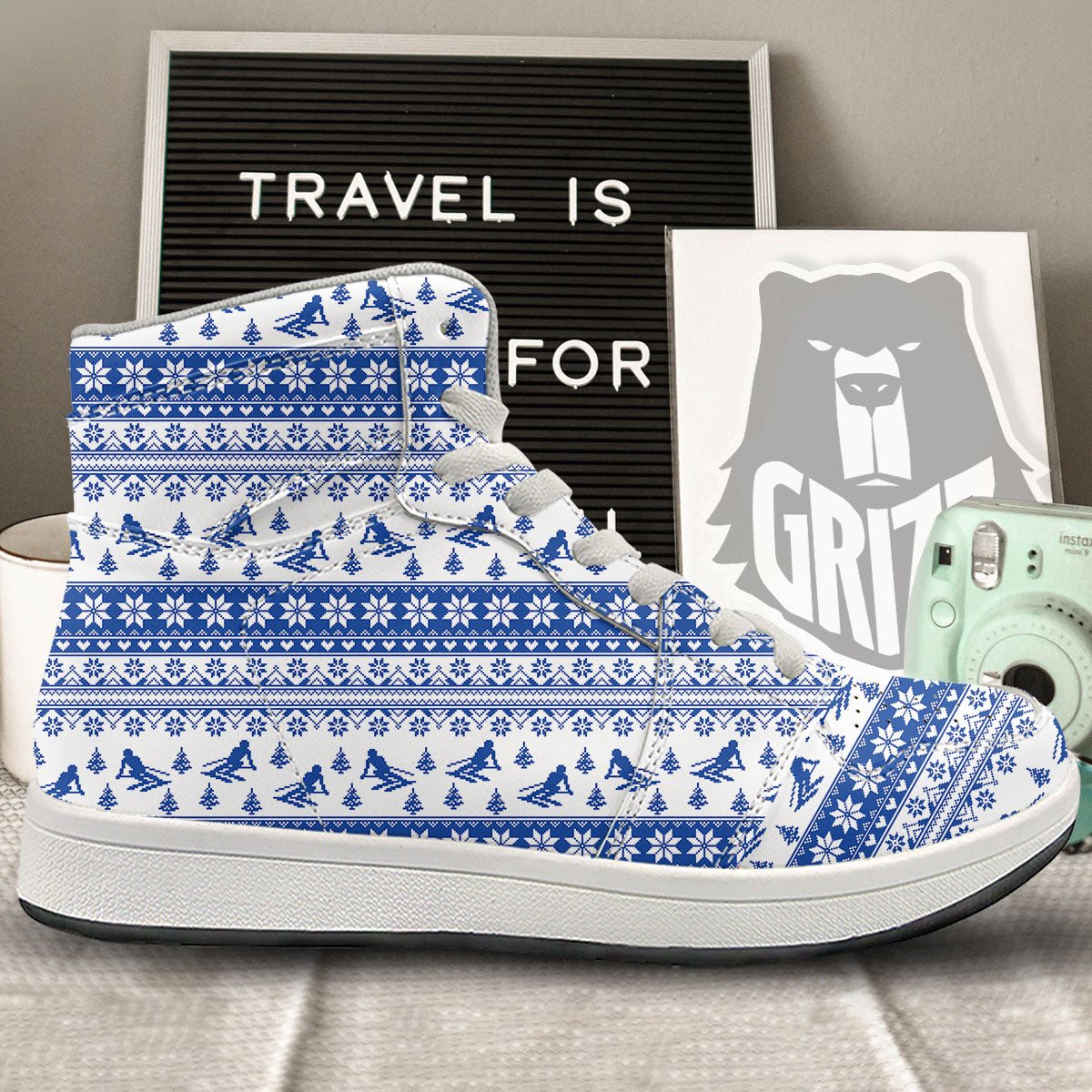 Knitting Winter Ski Print Pattern High Top Sneakers-grizzshop