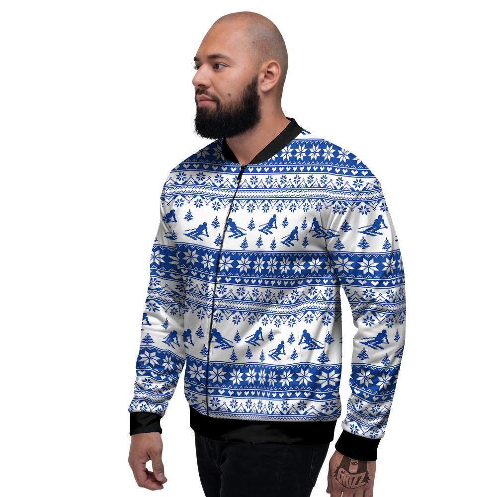 Knitting Winter Ski Print Pattern Men's Bomber Jacket-grizzshop