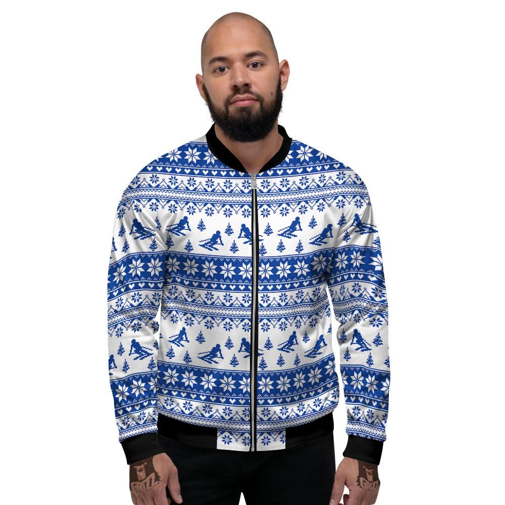 Knitting Winter Ski Print Pattern Men's Bomber Jacket-grizzshop