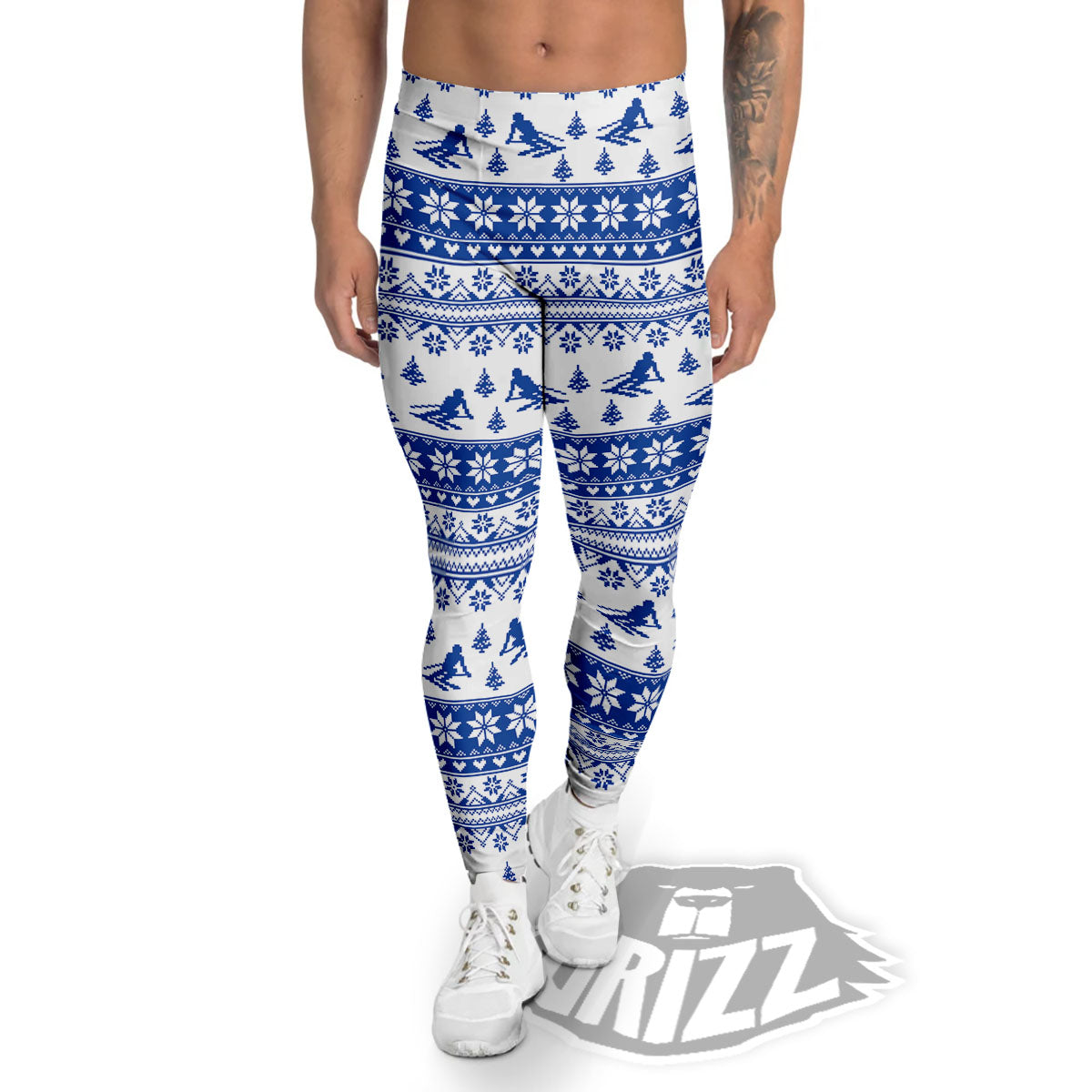 Knitting Winter Ski Print Pattern Men's Leggings-grizzshop