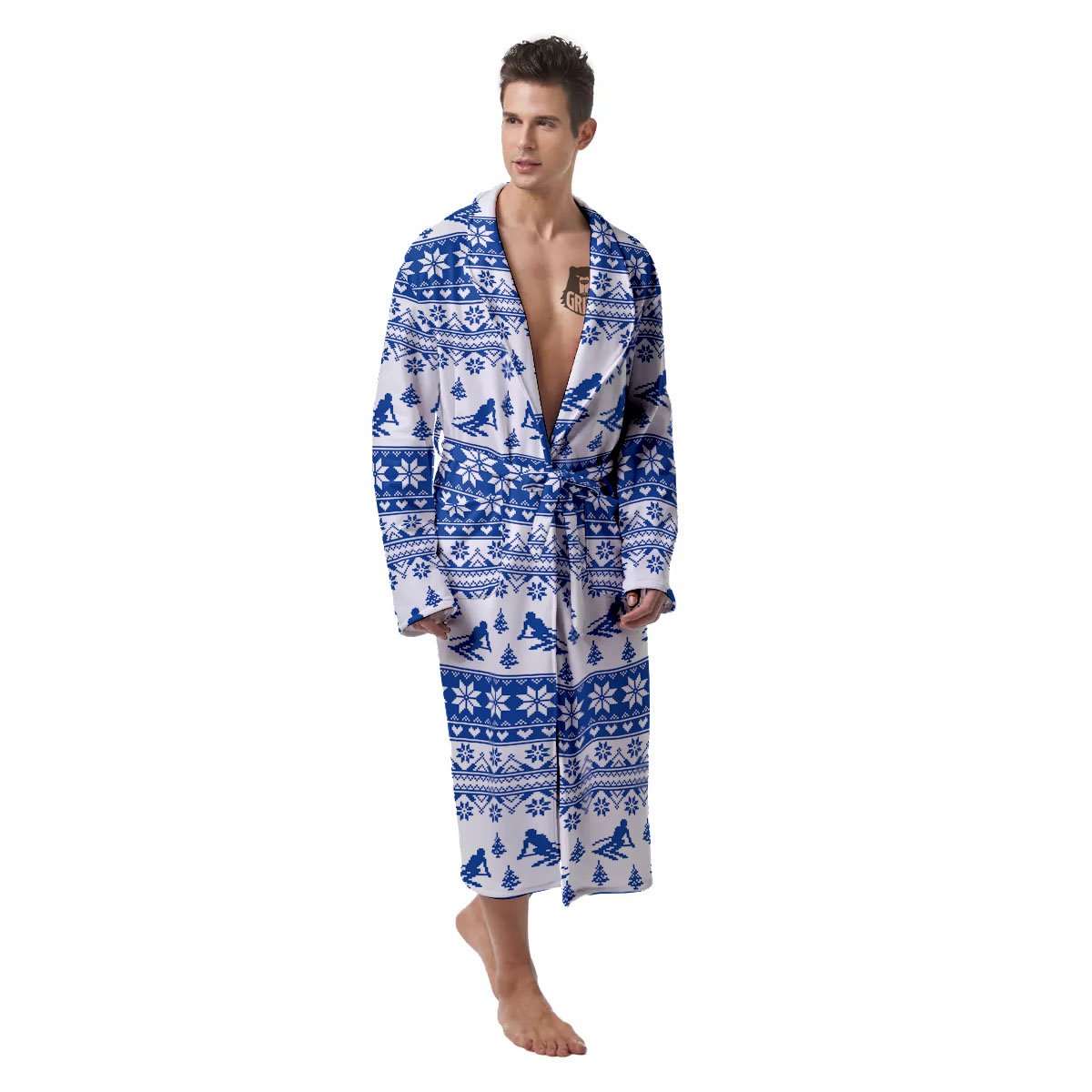 Knitting Winter Ski Print Pattern Men's Robe-grizzshop