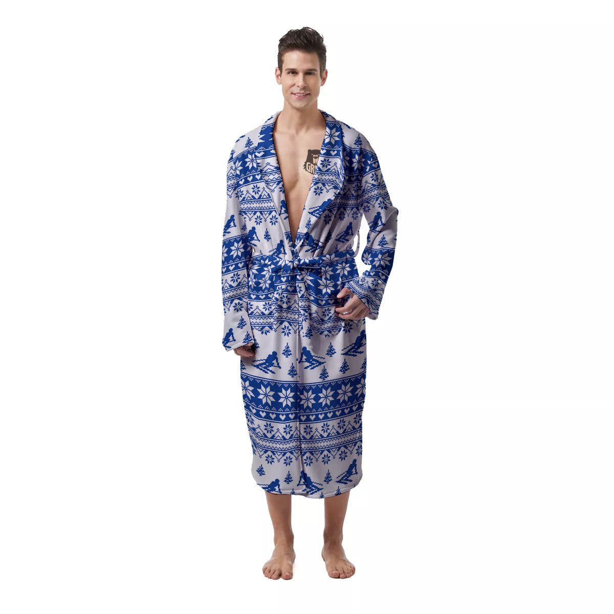 Knitting Winter Ski Print Pattern Men's Robe-grizzshop