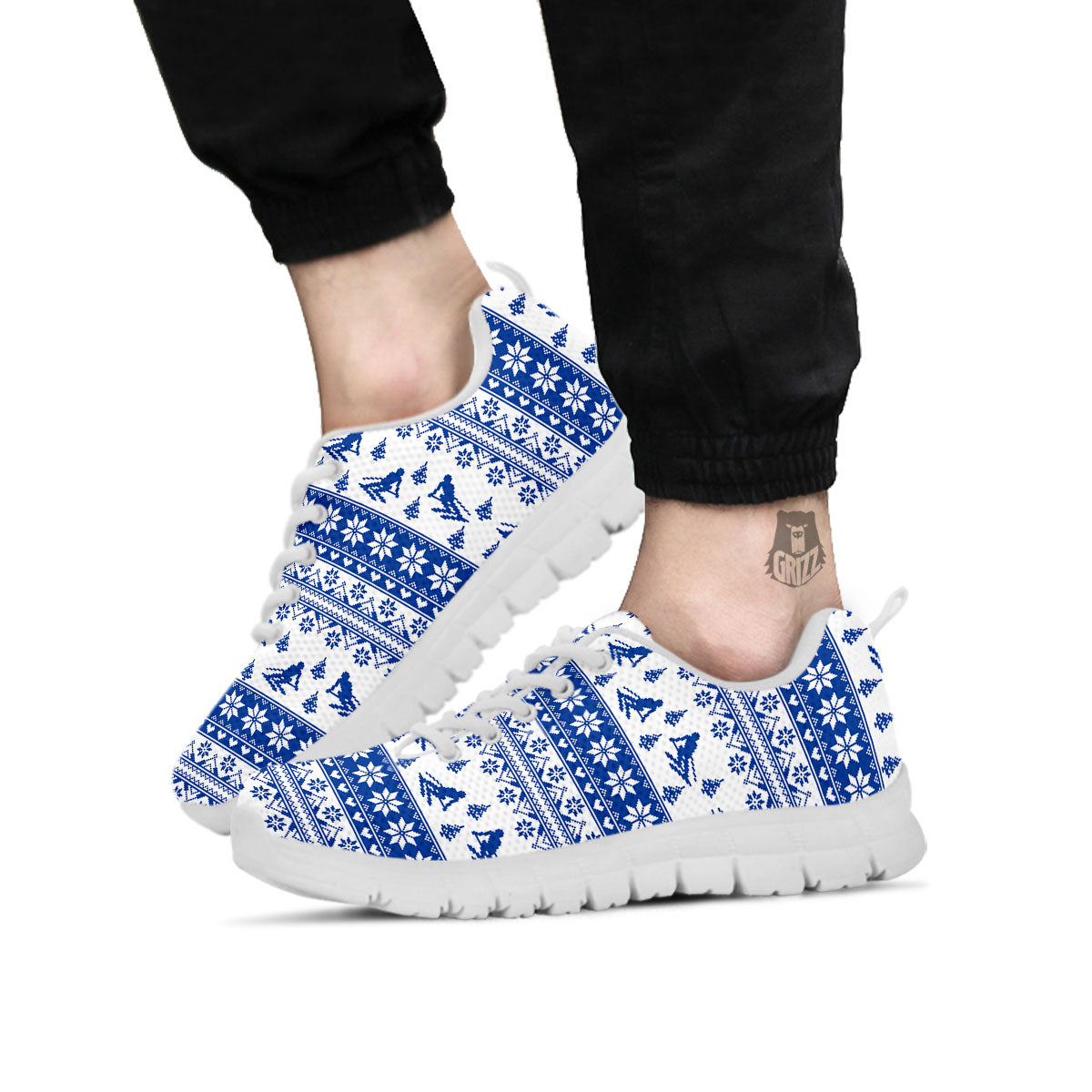 Knitting Winter Ski Print Pattern White Sneaker-grizzshop