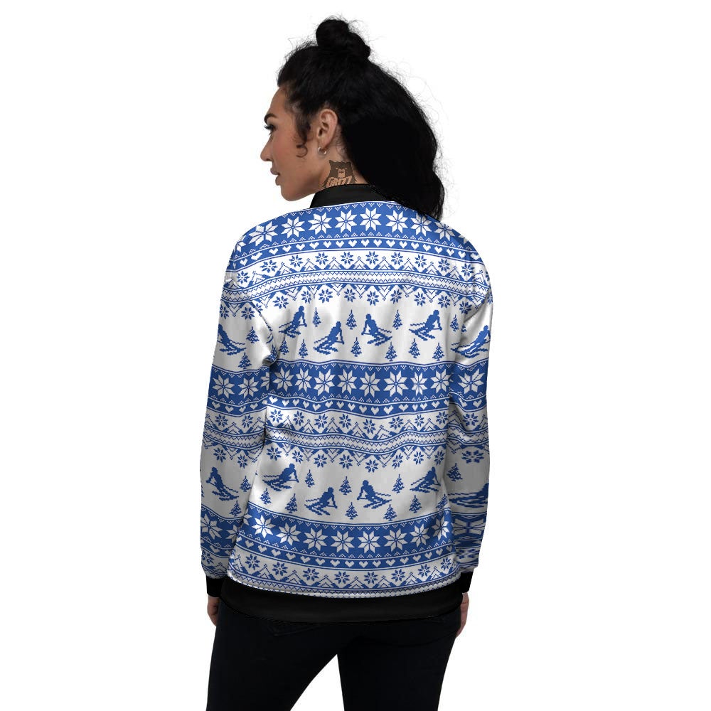 Knitting Winter Ski Print Pattern Women's Bomber Jacket-grizzshop