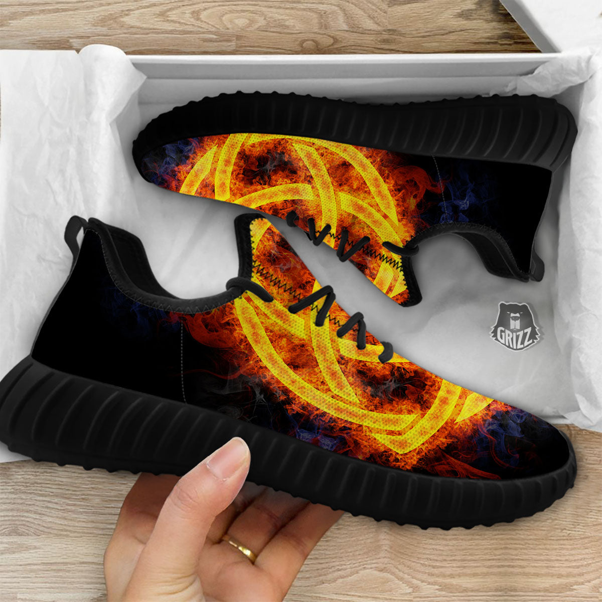 Knot Fire Celtic Print Black Walking Shoes-grizzshop