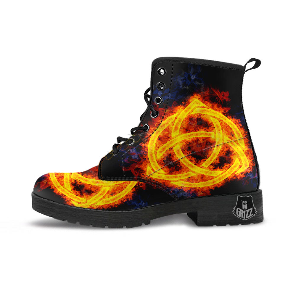 Knot Fire Celtic Print Leather Boots-grizzshop