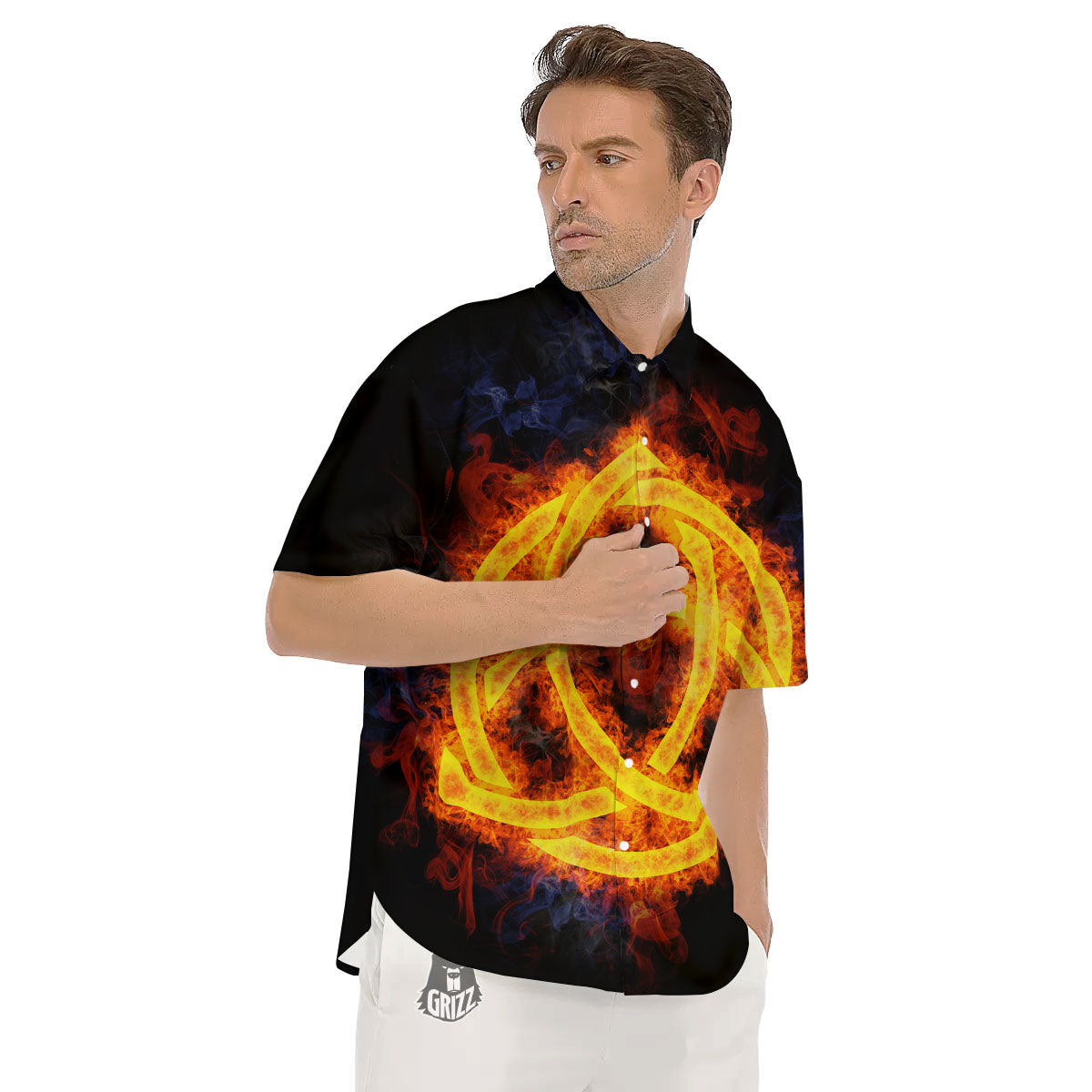 Knot Fire Celtic Print Men's Short Sleeve Shirts-grizzshop