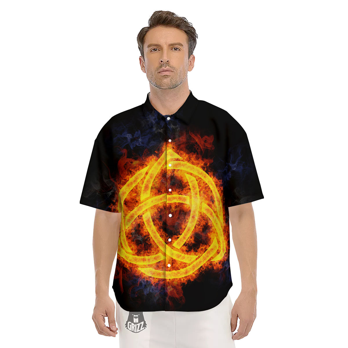 Knot Fire Celtic Print Men's Short Sleeve Shirts-grizzshop