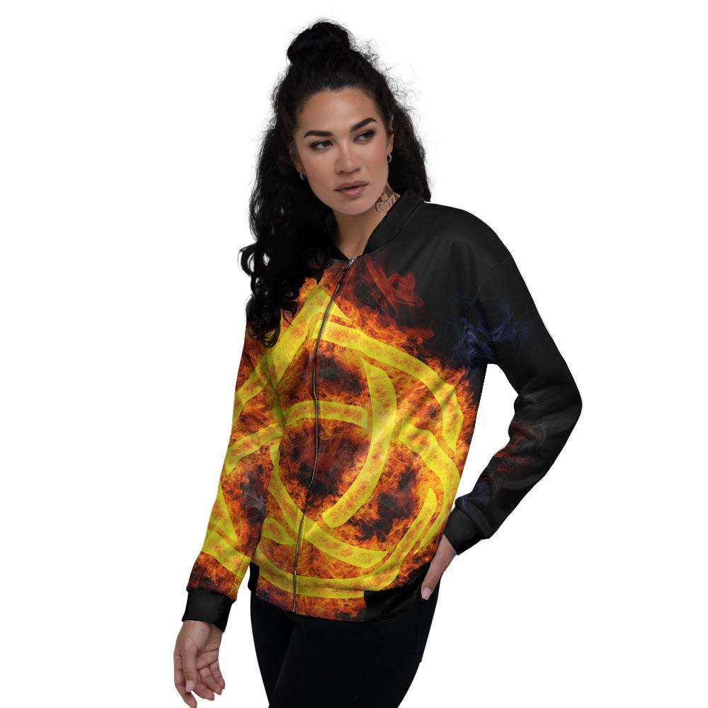 Knot Fire Celtic Print Women's Bomber Jacket-grizzshop