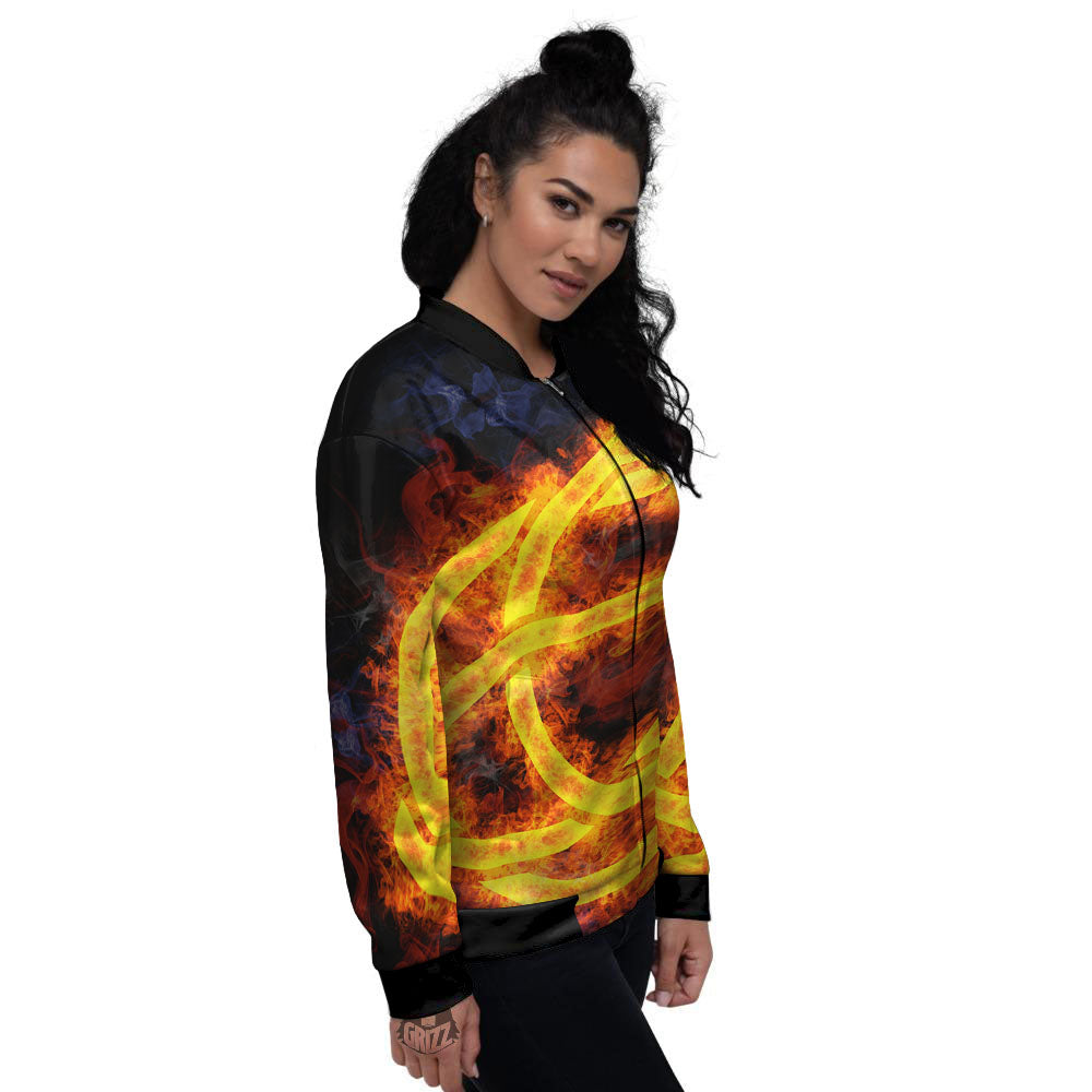 Knot Fire Celtic Print Women's Bomber Jacket-grizzshop
