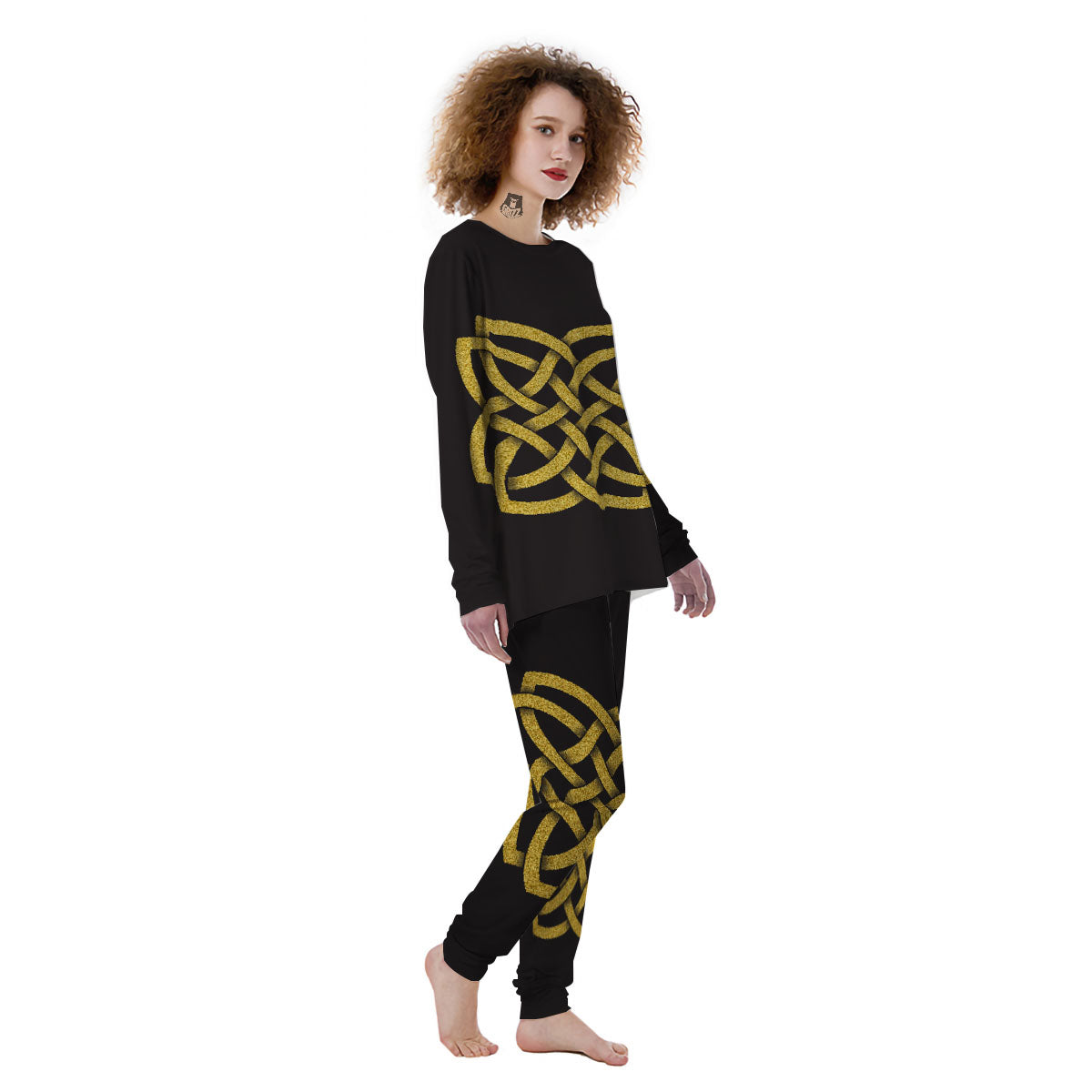 Knot Symbol Gold Celtic Print Women's Pajamas-grizzshop